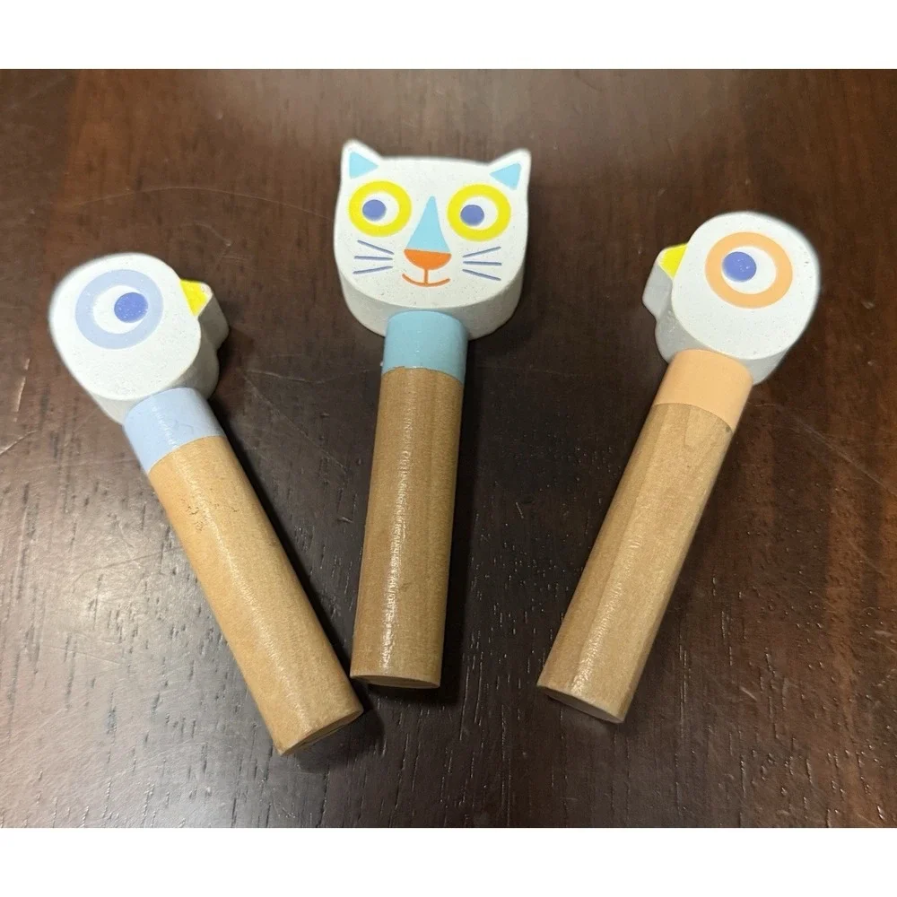 Djeco  Wooden Toy Spring Push Animals Jump Made in Paris France